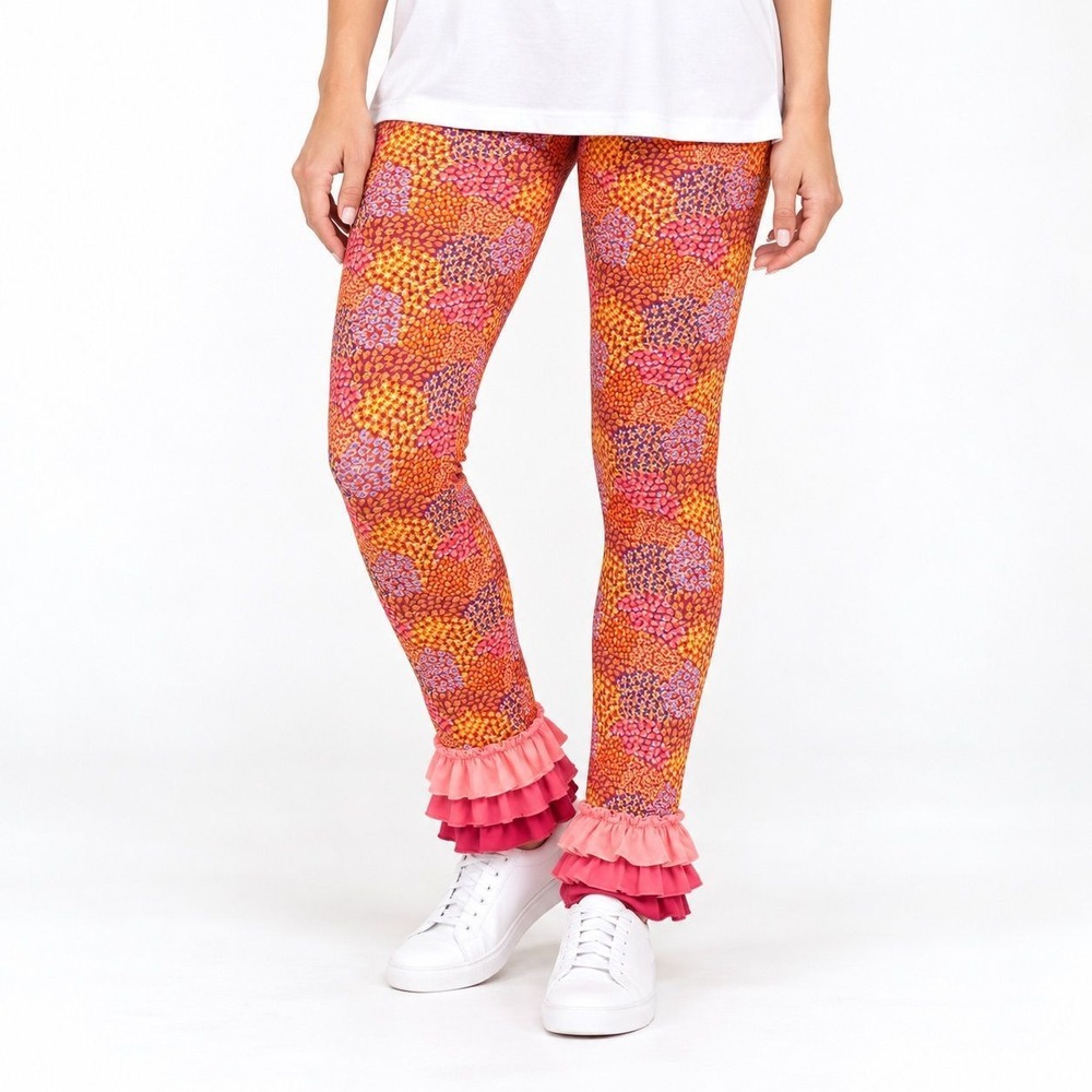 Matilda Jane Floral Ruffle Hem Leggings Big Girl Sz 16 Orange Pink NWT